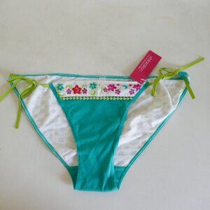 NWT vintage Y2K Xhilaration green side tie panties floral embroidery size M